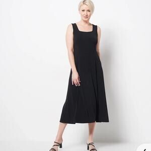 Susan Graver Siz XLP Petite Liquid Knit Sleeveless Midi Dress Black Stretch Work